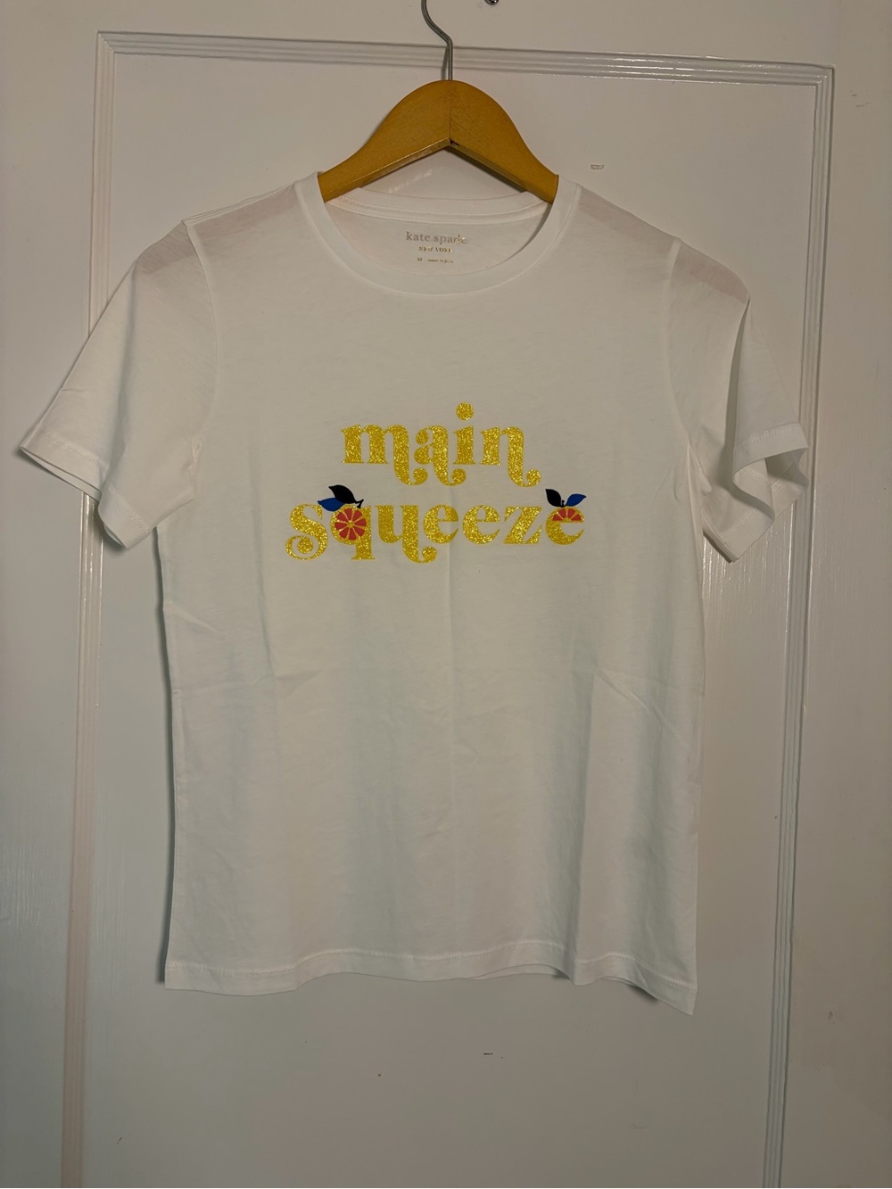 Kate Spade Main Squeeze Gold Glitter Graphic Tee XS